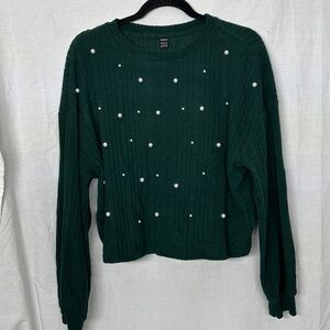 SHEIN Teal Knit Sweater With Pearl Accents Large BB8